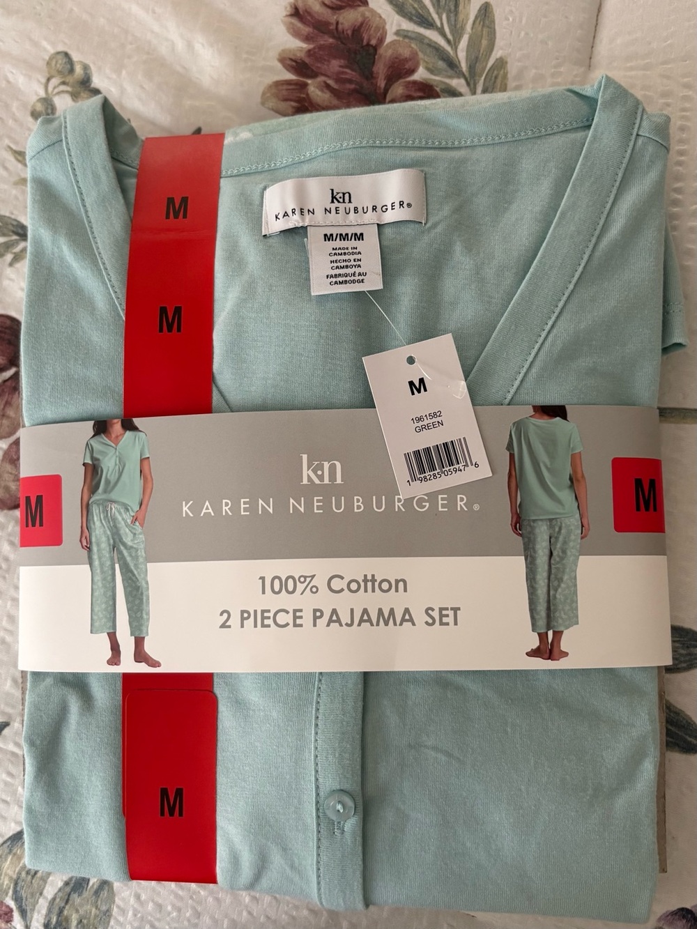 Karen Neuburger women’s 2-Piece Cotton Pajama Set - Light Green (M)